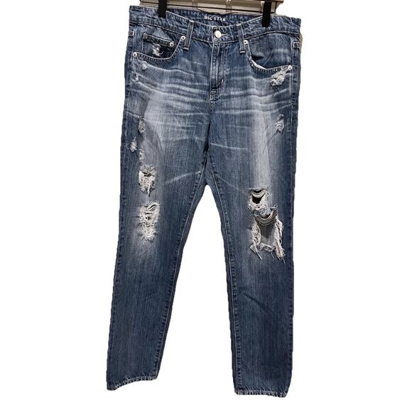 Big Star Billie Boyfriend Distressed Crop Jeans Size 27 Frayed Hem Relaxed Fit - Picture 1 of 10
